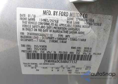 2010 Ford Flex Limited from USA, damaged, VIN 2FMHK6DCXABA77152